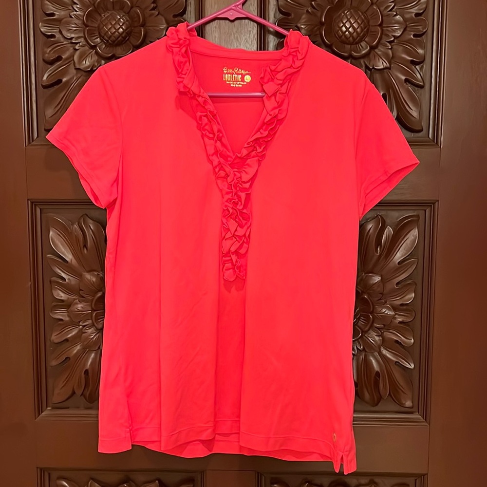 Lilly Pulitzer coral ruffle polo size L